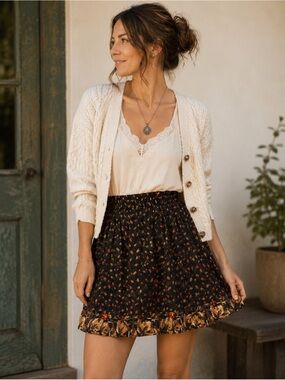 Vintage Suttles & Seawinds Rayon Prairie Mini Skirt Cottagecore Boho M/L